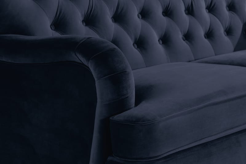 Howard Riviera Sofagruppe Svunget 3-personers + 2-personers Sofa + Lænestol + Fodskammel i Fløjl - Blå - Møbler - Sofaer - Sofagrupper - Howard sofagruppe