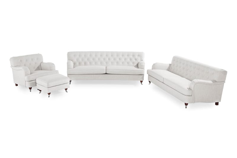 Howard Riviera Sofagruppe Svunget 3-personers + 2-personers Sofa + Lænestol + Fodskammel i Stof - Lysegrå - Møbler - Sofaer - Sofagrupper - Howard sofagruppe