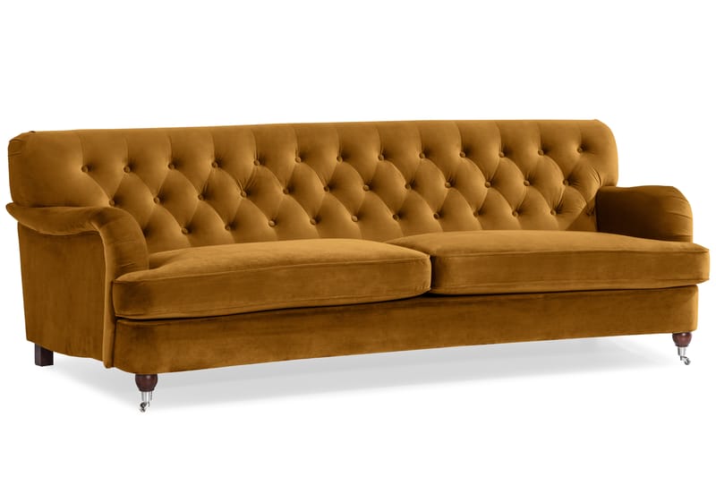 Howard Riviera Sofagruppe Svunget 3-personers + 2-personers Sofa + Lænestol + Fodskammel i Fløjl - Mørkegul - Møbler - Sofaer - Sofagrupper - Howard sofagruppe