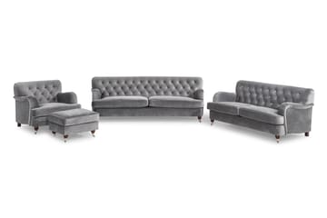 Howard Riviera Sofagruppe Svunget 3-personers + 2-personers Sofa + Lænestol + Fodskammel i Fløjl