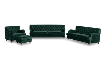 Howard Riviera Sofagruppe Svunget 3-personers + 2-personers Sofa + Lænestol + Fodskammel i Fløjl