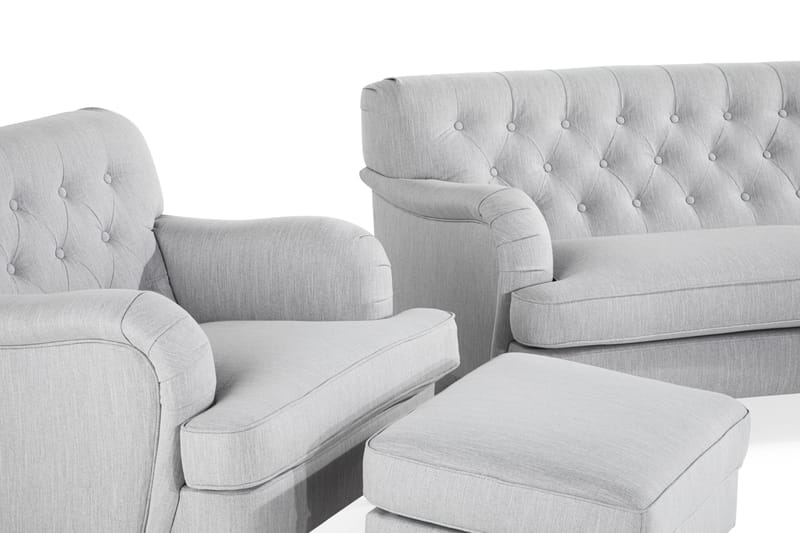 Howard Riviera Sofagruppe Svunget 3-personers + 2-personers Sofa + Lænestol + Fodskammel i Stof - Grå - Møbler - Sofaer - Sofagrupper - Howard sofagruppe