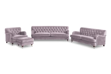 Howard Riviera Sofagruppe Svunget 3-personers + 2-personers Sofa + Lænestol + Fodskammel i Fløjl