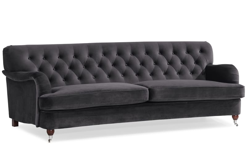 Howard Riviera Sofagruppe Svunget 3-personers + 2-personers Sofa + Lænestol + Fodskammel i Fløjl - Mørkegrå - Møbler - Sofaer - Sofagrupper - Howard sofagruppe