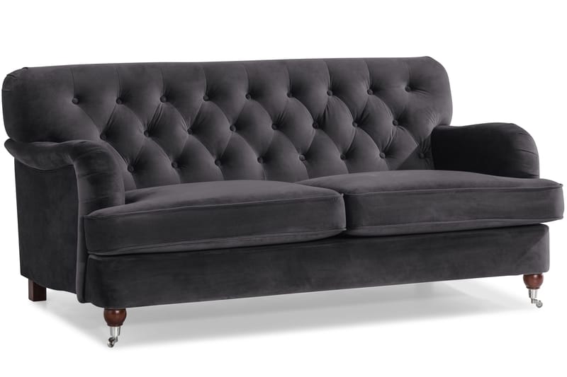 Howard Riviera Sofagruppe Svunget 3-personers + 2-personers Sofa + Lænestol + Fodskammel i Fløjl - Mørkegrå - Møbler - Sofaer - Sofagrupper - Howard sofagruppe