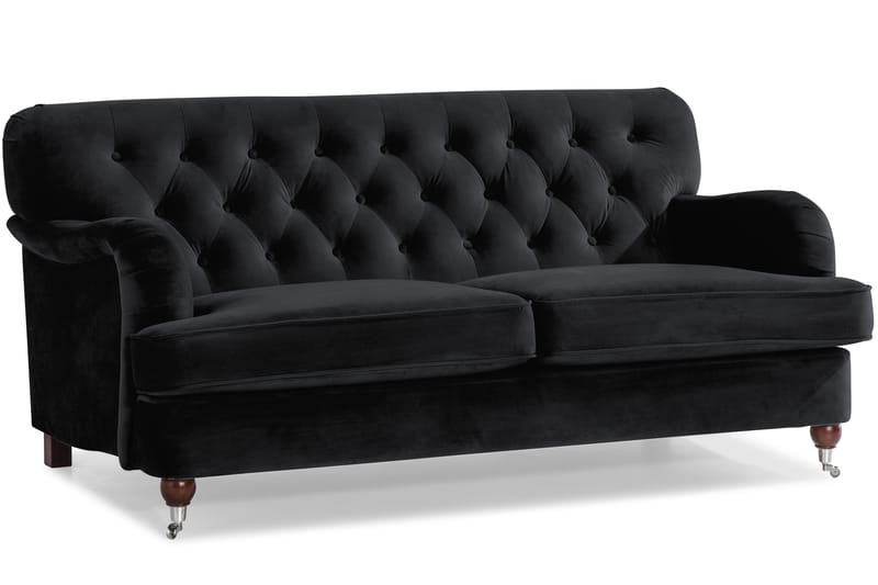 Howard Riviera Sofagruppe Svunget 3-personers + 2-personers Sofa + Lænestol + Fodskammel i Fløjl - Sort - Møbler - Sofaer - Sofagrupper - Howard sofagruppe