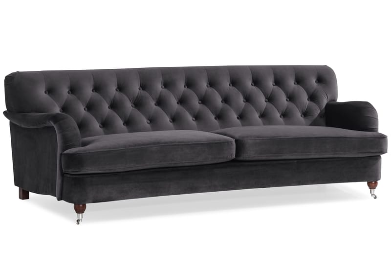 Howard Riviera Sofagruppe Svunget 3-personers + 2-personers Sofa + Lænestol + Fodskammel i Fløjl - Mørkegrå - Møbler - Sofaer - Sofagrupper - Howard sofagruppe