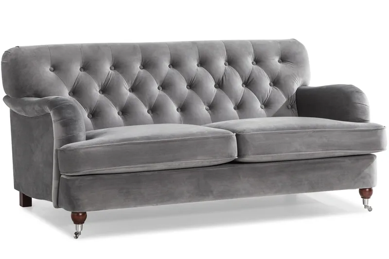 Howard Riviera Sofagruppe Svunget 3-personers + 2-personers Sofa + Lænestol + Fodskammel i Fløjl - Lysegrå - Møbler - Sofaer - Sofagrupper - Howard sofagruppe