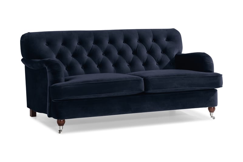 Howard Riviera Sofagruppe Svunget 3-personers + 2-personers Sofa + Lænestol + Fodskammel i Fløjl - Blå - Møbler - Sofaer - Sofagrupper - Howard sofagruppe