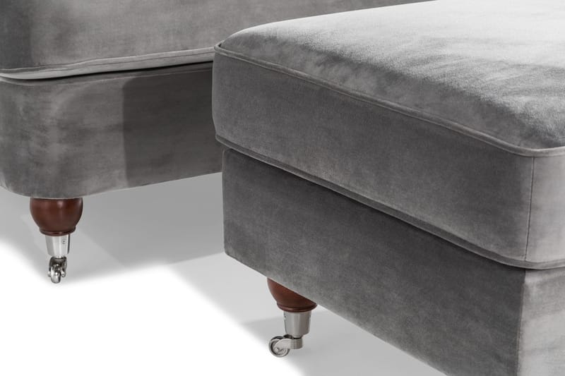 Howard Riviera Sofagruppe Svunget 3-personers + 2-personers Sofa + Lænestol + Fodskammel i Fløjl - Lysegrå - Møbler - Sofaer - Sofagrupper - Howard sofagruppe