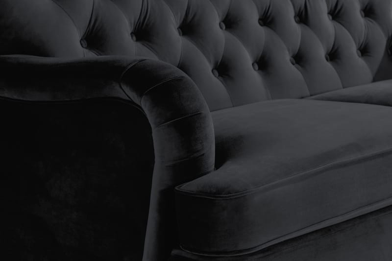 Howard Riviera Sofagruppe Svunget 3-personers + 2-personers Sofa + Lænestol + Fodskammel i Fløjl - Sort - Møbler - Sofaer - Sofagrupper - Howard sofagruppe
