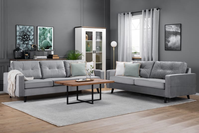 Monroe Sofagruppe 4-personers + 3-personers Fløjlssofa - Lysegrå - Møbler - Sofaer - Sofagrupper - Howard sofagruppe