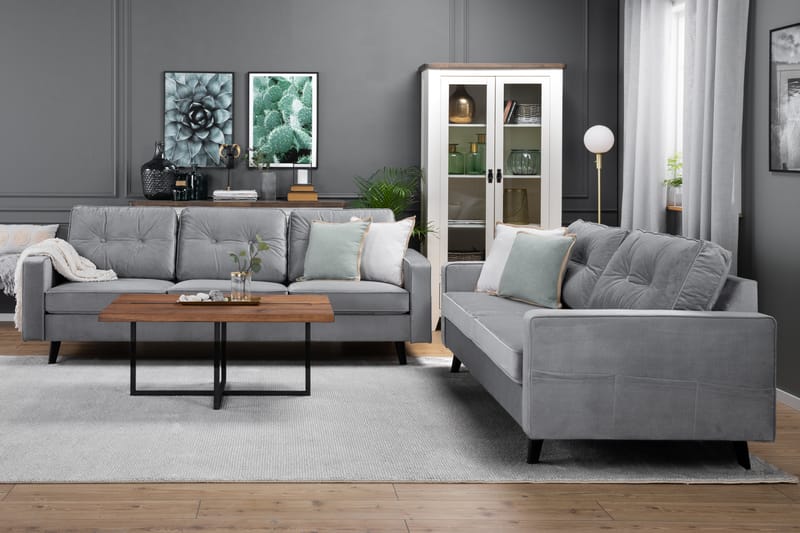 Monroe Sofagruppe 4-personers + 3-personers Fløjlssofa - Lysegrå - Møbler - Sofaer - Sofagrupper - Howard sofagruppe