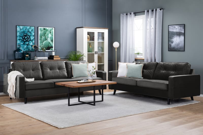 Monroe Sofagruppe 4-personers + 3-personers Fløjlssofa - Mørkegrå - Møbler - Sofaer - Sofagrupper - Howard sofagruppe