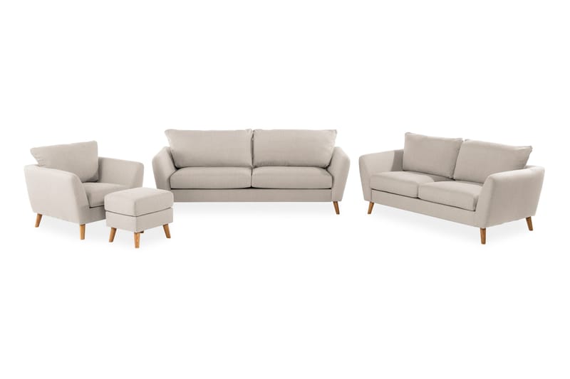 Trend Sofagruppe 3-personers + 2-personers Sofa + Lænestol + Fodskammel i Stof - Beige - Møbler - Sofaer - Sofagrupper - Howard sofagruppe