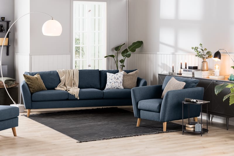 Trend Sofagruppe 3-personers + 2-personers Sofa + Lænestol + Fodskammel i Stof - Blå - Møbler - Sofaer - Sofagrupper - Howard sofagruppe
