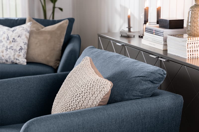 Trend Sofagruppe 3-personers + 2-personers Sofa + Lænestol + Fodskammel i Stof - Blå - Møbler - Sofaer - Sofagrupper - Howard sofagruppe