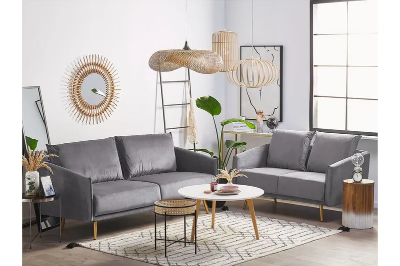 Maurana Sofagruppe 2-Pers. + 3-Pers. - Velour/Grå - Møbler - Sofaer - Sofagrupper