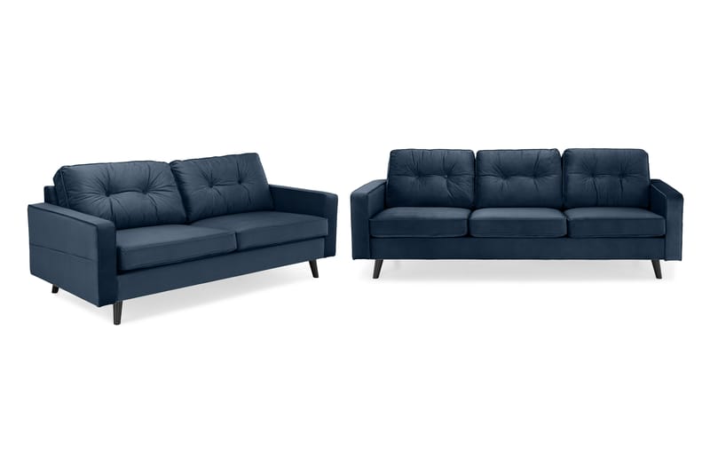 Monroe Sofagruppe 4-personers + 3-personers Fløjlssofa - Blå - Møbler - Sofaer - Sofagrupper