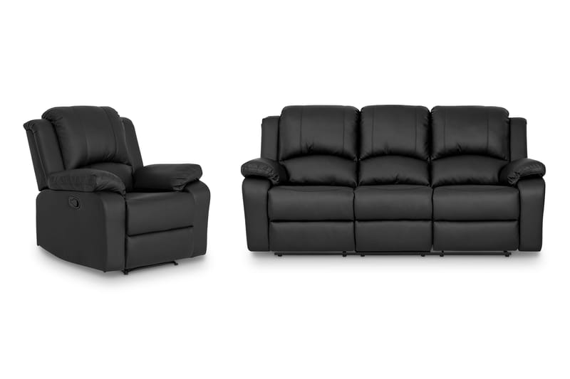 Norbo Recliner Sofa Gruppe 3+1 - Fällbar sofa lænestol - Biografsofa i kunstlæder, Sort
