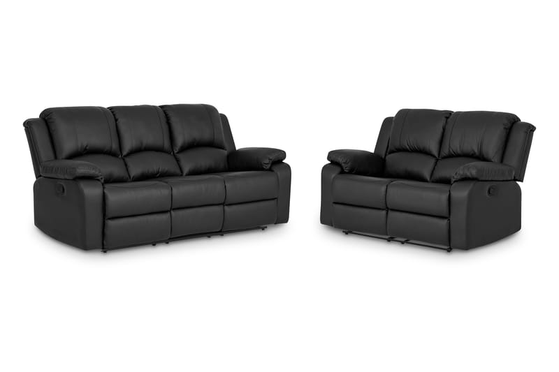 Norbo Recliner Sofa Gruppe 3+2 - Fällbar sofa lænestol - Biografsofa i kunstlæder, Sort