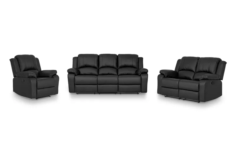 Norbo Sofa Gruppe Recliner 3+2+1 - Fällbar sofa lænestol - Biografsofa i kunstlæder, Sort