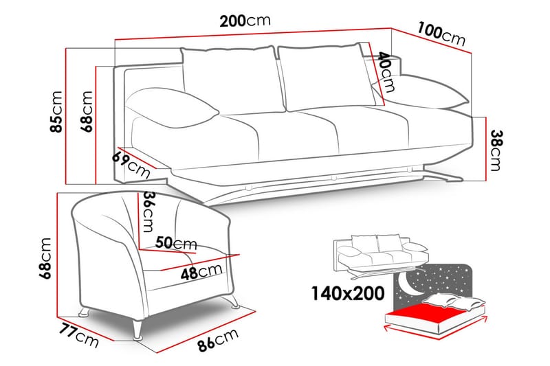 Olier sofagruppe - Rød / Hvid - Møbler - Sofaer - Sofagrupper