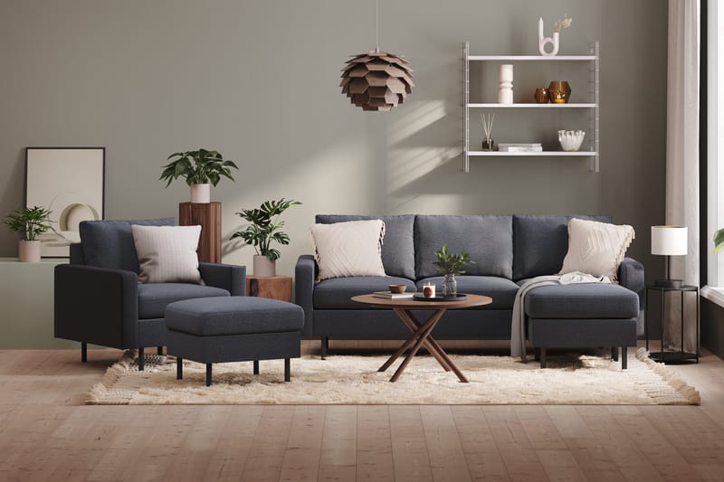 Peppe Sofaarrangement 3-personers Vendbar L-formet Divansofa + Lænestol + Fodskammel i Stof - Mørkegrå - Møbler - Sofaer - Sofagrupper