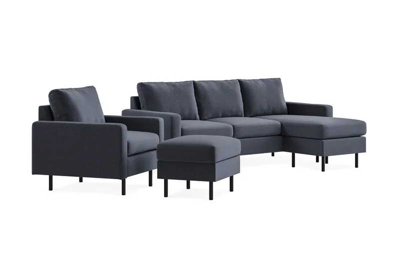 Peppe Sofaarrangement 3-personers Vendbar L-formet Divansofa + Lænestol + Fodskammel i Stof - Mørkegrå - Møbler - Sofaer - Sofagrupper