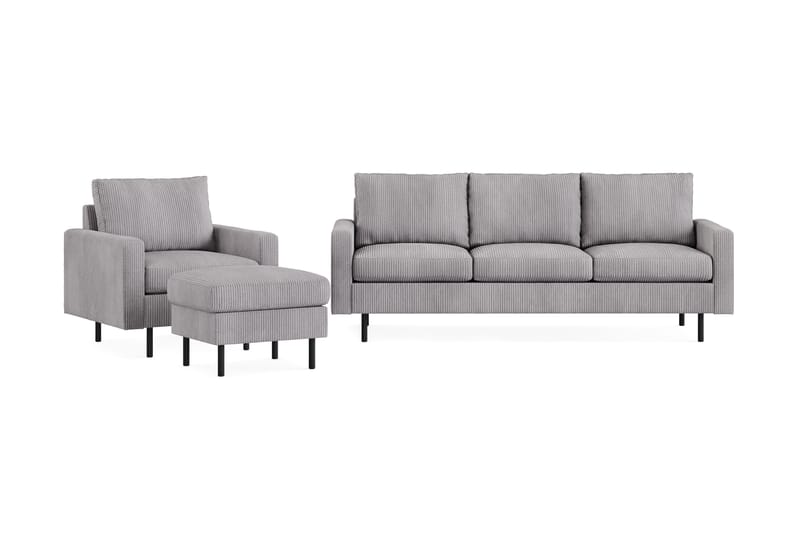 Peppe Sofaarrangement 3-personers Sofa + Lænestol + Fodskammel i Manchester - Grå - Møbler - Sofaer - Sofagrupper