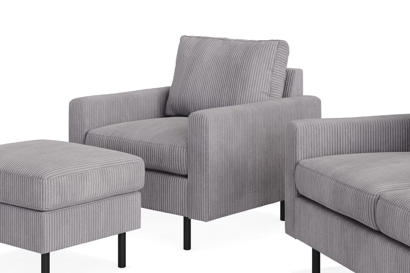 Peppe Sofaarrangement 3-personers Sofa + Lænestol + Fodskammel i Manchester - Grå - Møbler - Sofaer - Sofagrupper