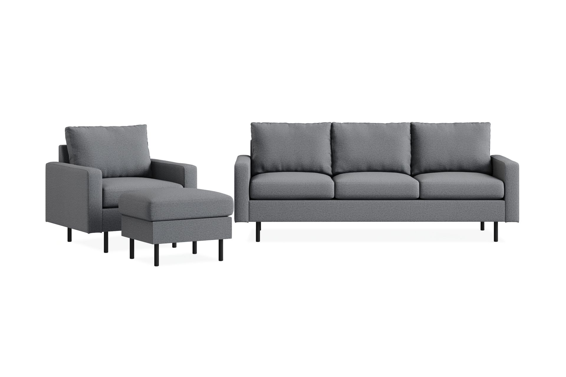 Peppe Sofaarrangement 3-personers Sofa + Lænestol + Fodskammel i Stof - Lysegrå - Møbler - Sofaer - Sofagrupper