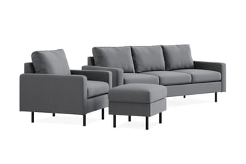 Peppe Sofaarrangement 3-personers Sofa + Lænestol + Fodskammel i Stof - Lysegrå - Møbler - Sofaer - Sofagrupper