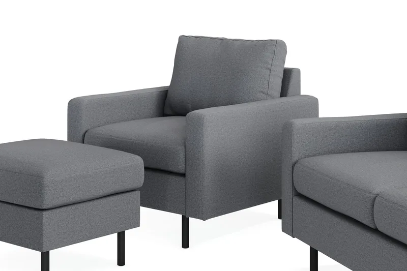 Peppe Sofaarrangement 3-personers Sofa + Lænestol + Fodskammel i Stof - Lysegrå - Møbler - Sofaer - Sofagrupper