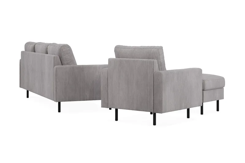 Peppe Sofaarrangement 3-personers Sofa + Lænestol + Fodskammel i Manchester - Grå - Møbler - Sofaer - Sofagrupper