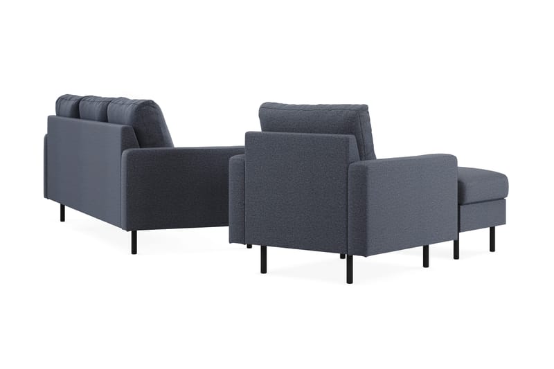 Peppe Sofaarrangement 3-personers Vendbar L-formet Divansofa + Lænestol + Fodskammel i Stof - Mørkegrå - Møbler - Sofaer - Sofagrupper