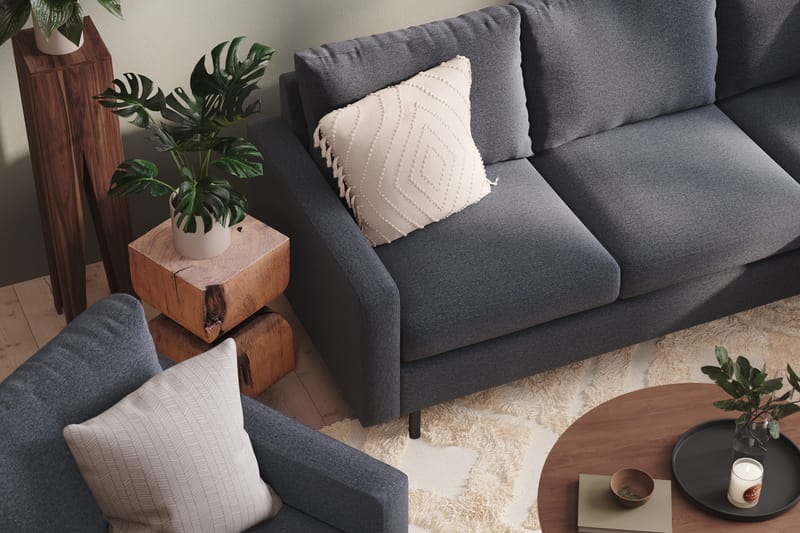 Peppe Sofaarrangement 3-personers Vendbar L-formet Divansofa + Lænestol + Fodskammel i Stof - Mørkegrå - Møbler - Sofaer - Sofagrupper