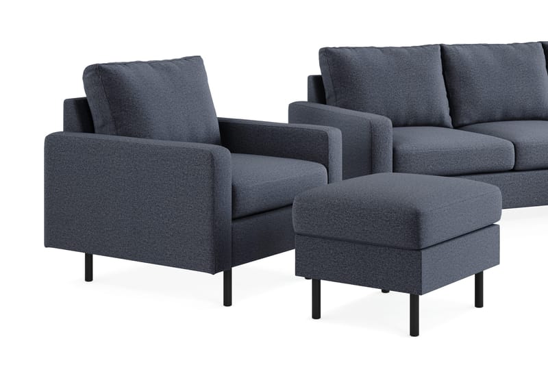 Peppe Sofaarrangement 3-personers Vendbar L-formet Divansofa + Lænestol + Fodskammel i Stof - Mørkegrå - Møbler - Sofaer - Sofagrupper