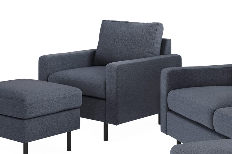 Peppe Sofaarrangement 3-personers Vendbar L-formet Divansofa + Lænestol + Fodskammel i Stof - Mørkegrå - Møbler - Sofaer - Sofagrupper