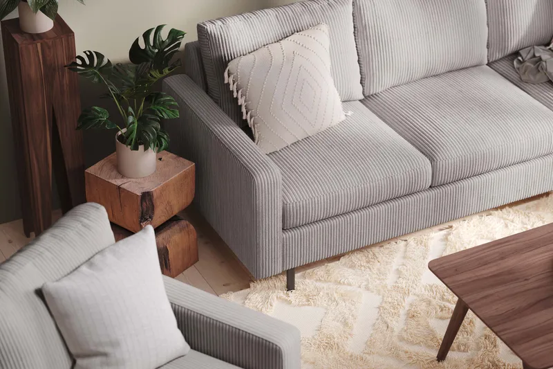 Peppe Sofaarrangement 3-personers Sofa + Lænestol + Fodskammel i Manchester - Grå - Møbler - Sofaer - Sofagrupper