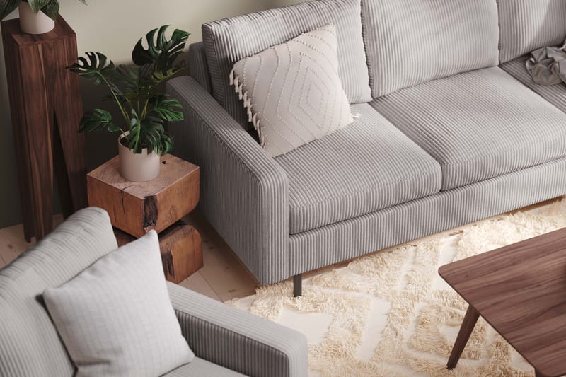 Peppe Sofaarrangement 3-personers Sofa + Lænestol + Fodskammel i Manchester - Grå - Møbler - Sofaer - Sofagrupper