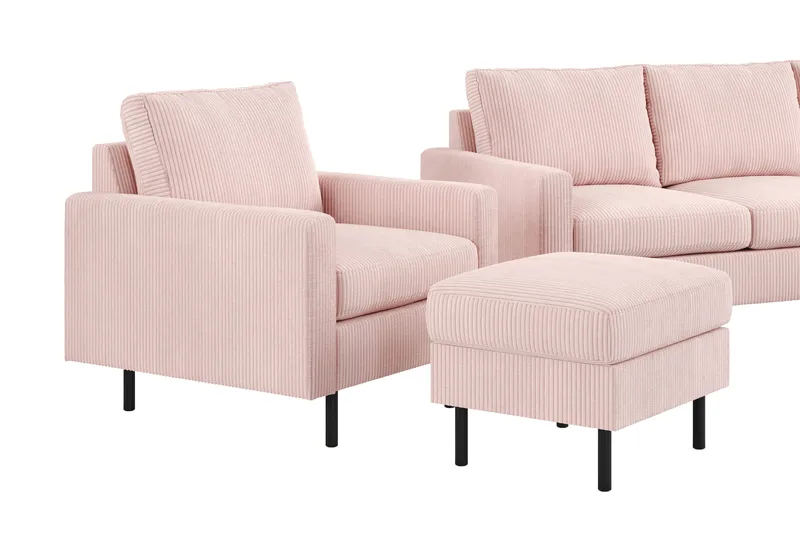 Peppe Sofagruppe 3-personers Sofa + Lænestol + Fodskammel i Manchester - Rosa - Møbler - Sofaer - Sofagrupper