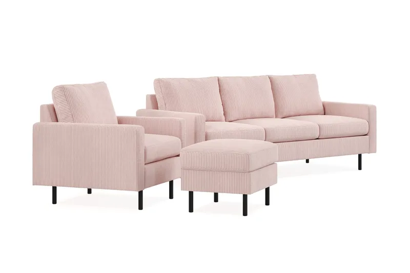 Peppe Sofagruppe 3-personers Sofa + Lænestol + Fodskammel i Manchester - Rosa - Møbler - Sofaer - Sofagrupper