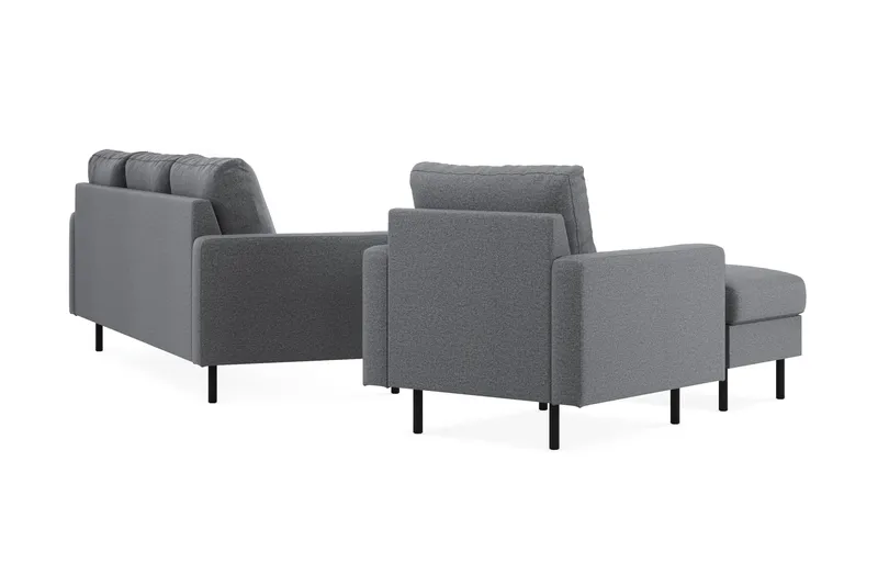Peppe Sofagruppe 3-personers Vendbar L-formet Chaiselongsofa + Lænestol + Fodskammel i Stof - Lysegrå - Møbler - Sofaer - Sofagrupper