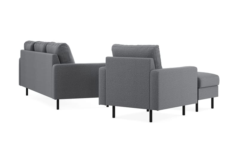 Peppe Sofagruppe 3-personers Vendbar L-formet Chaiselongsofa + Lænestol + Fodskammel i Stof - Lysegrå - Møbler - Sofaer - Sofagrupper