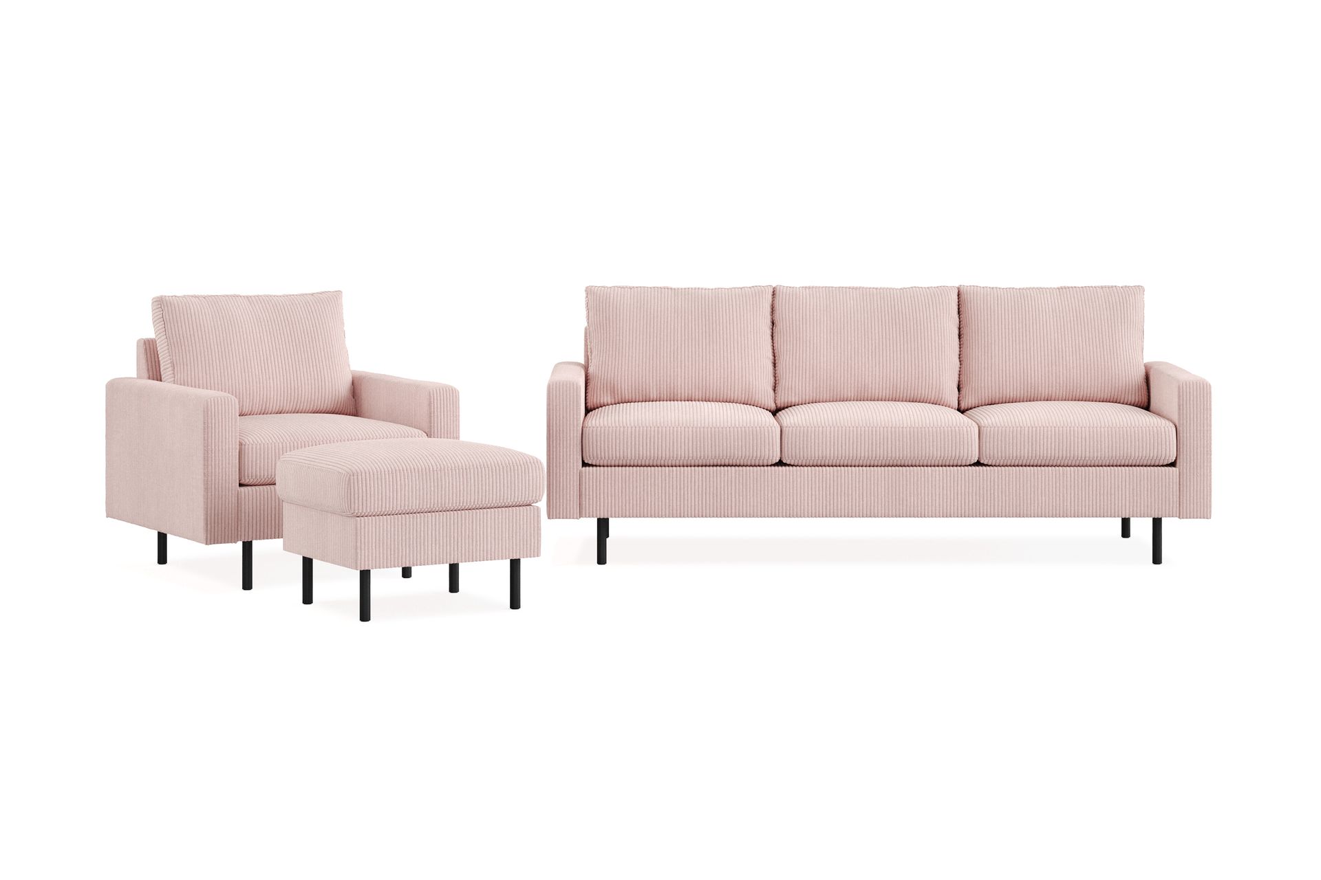 Peppe Sofagruppe 3-personers Sofa + Lænestol + Fodskammel i Manchester - Rosa - Møbler - Sofaer - Sofagrupper