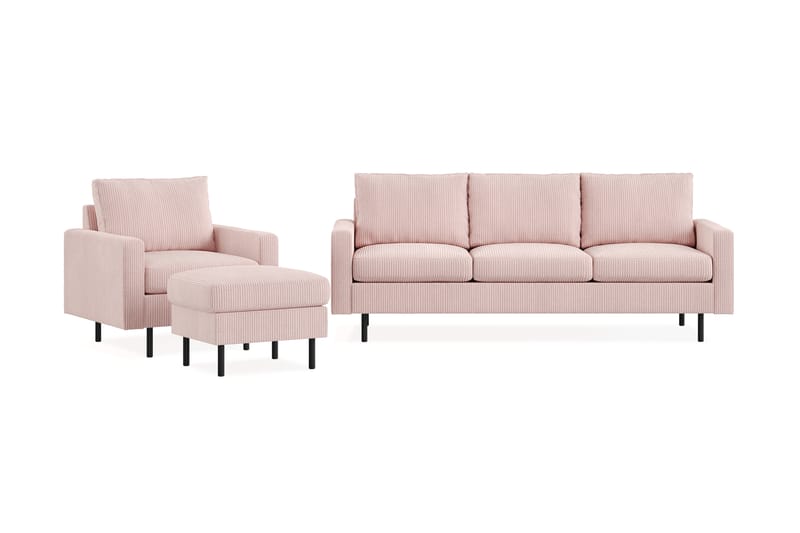 Peppe Sofagruppe 3-personers Sofa + Lænestol + Fodskammel i Manchester - Rosa - Møbler - Sofaer - Sofagrupper