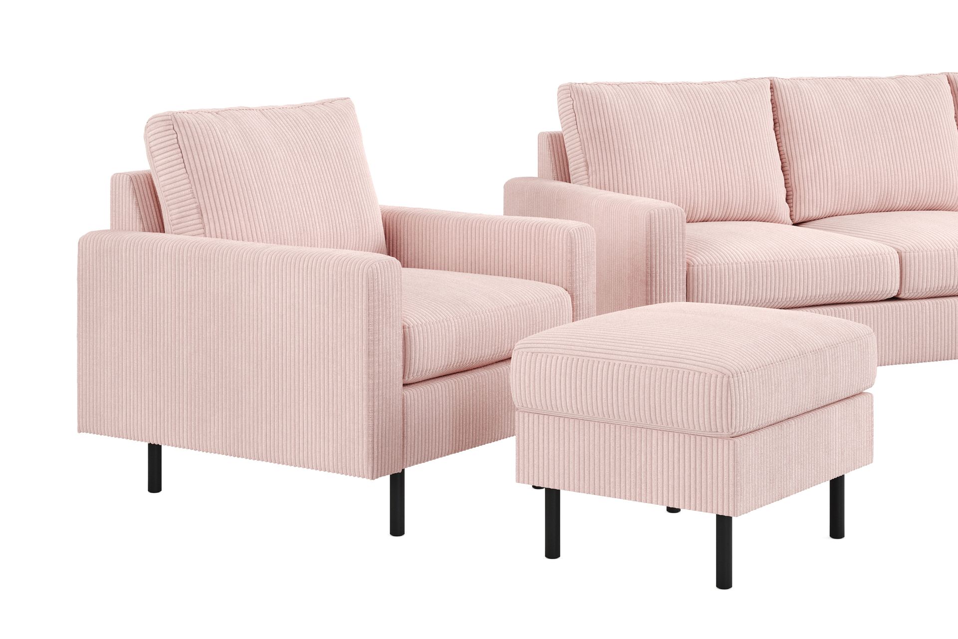 Peppe Sofagruppe 3-personers Sofa + Lænestol + Fodskammel i Manchester - Rosa - Møbler - Sofaer - Sofagrupper