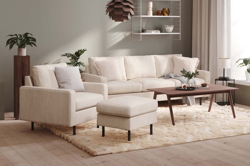 Peppe Sofagruppe 3-personers Sofa + Lænestol + Fodskammel i Manchester - Beige - Møbler - Sofaer - Sofagrupper