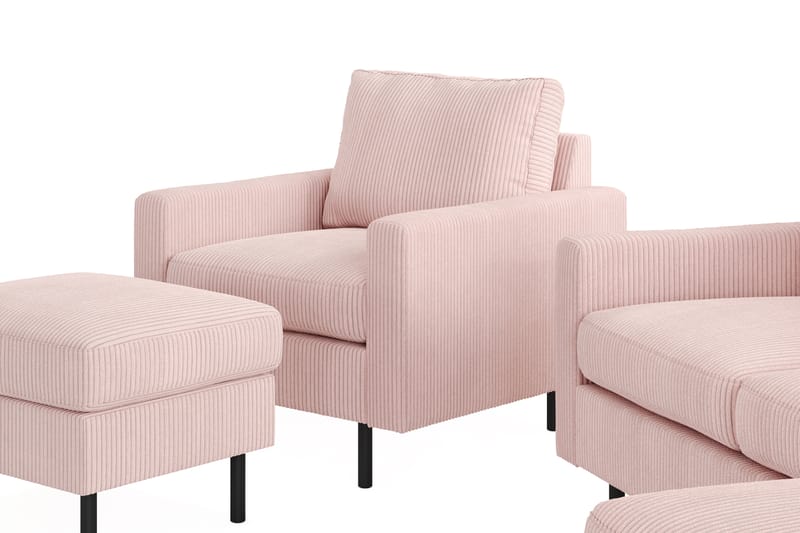 Peppe Sofagruppe 3-personers Vendbar L-formet Chaiselongsofa + Lænestol + Fodskammel i Manchester - Rosa - Møbler - Sofaer - Sofagrupper